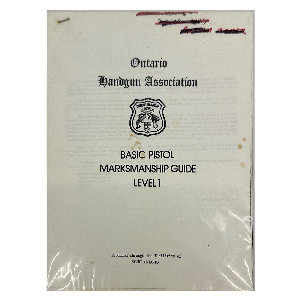 Reprint Ontario Handgun association Basic pistol Marksmanship guide Level 1 - Canada Brass - 