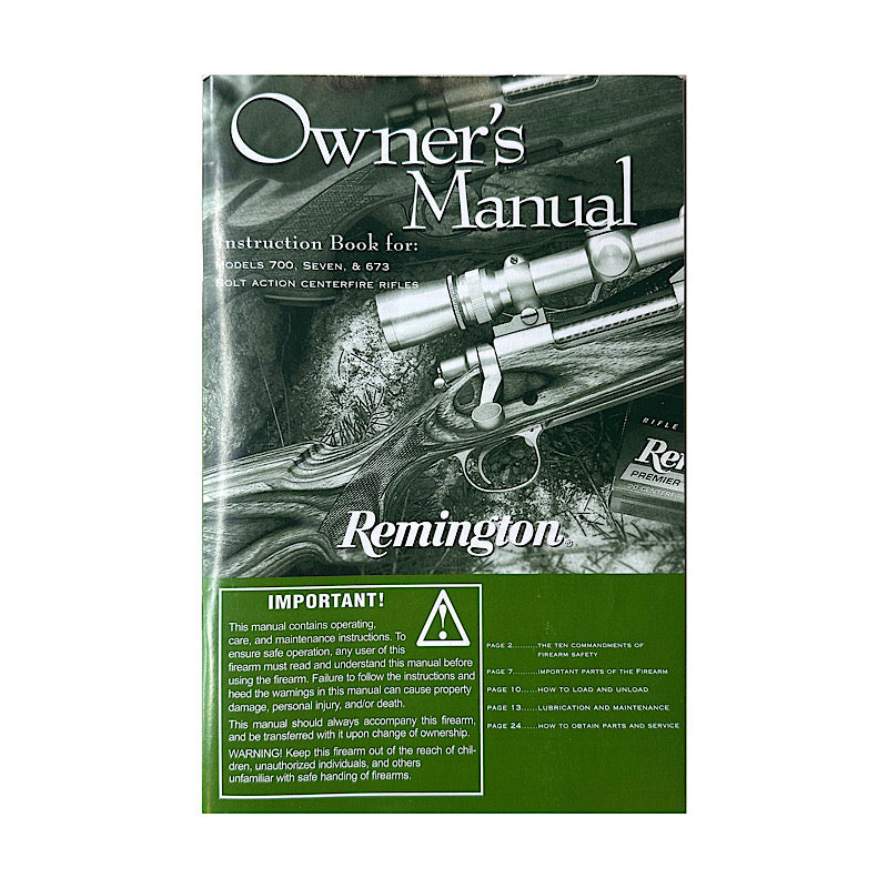 Remington Model 700, Seven, 673 Bolt Rifle Owner&#39;s manual - Canada Brass - 