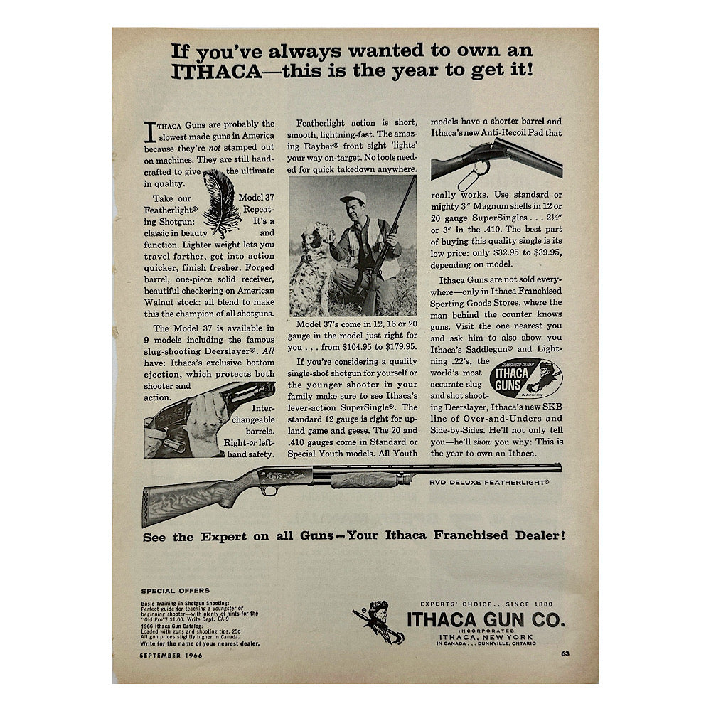 Original 1950s-1960s Print Advertisement for Ithaca Model 37 shotgun - Canada Brass - 
