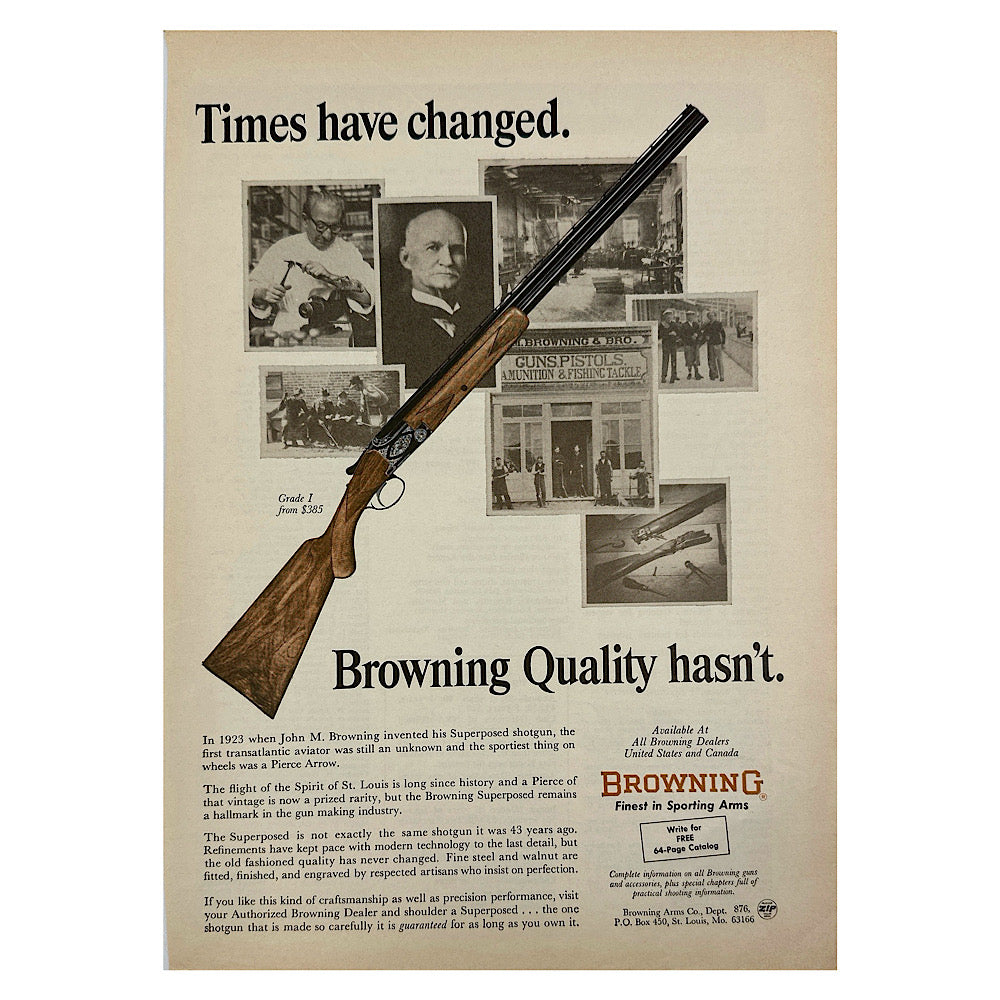 Original 19502s-1960s Print Advertisement for Browning Auto 5 and Browning Superposed - Canada Brass - 