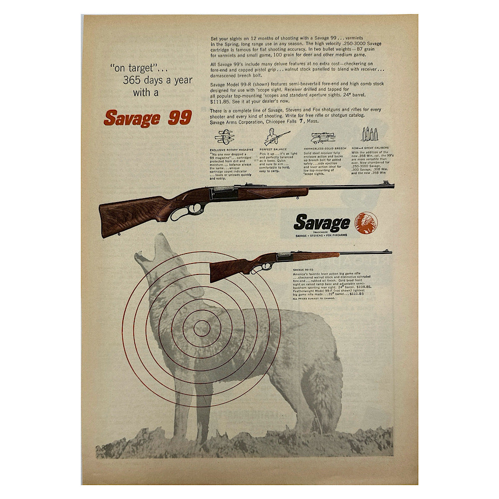 Original 1950s-1960s Print Advertisement for Savage 99 and Savage 110 - Canada Brass - 