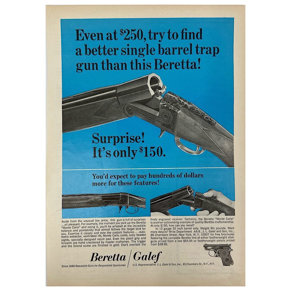 Original 1950s-1960s Print Advertisement for Beretta shotguns - Canada Brass - 