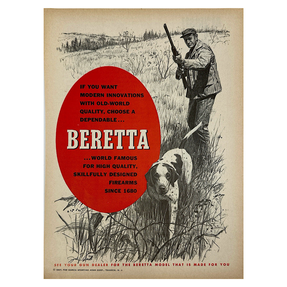 Original 1950s-1960s Print Advertisement for Beretta shotguns - Canada Brass - 
