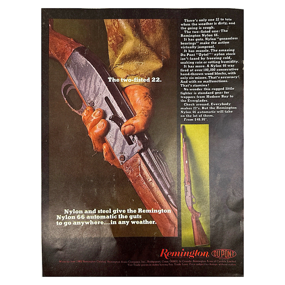 Original 1950s-1960s Print Advertisement for Remington Rifles Remington Nylon 66 - Canada Brass - 