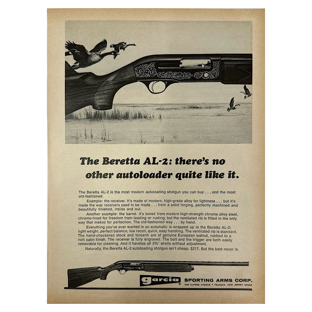Original 1950s-1960s Print Advertisement for Beretta Over and under and automatic shotguns - Canada Brass - 