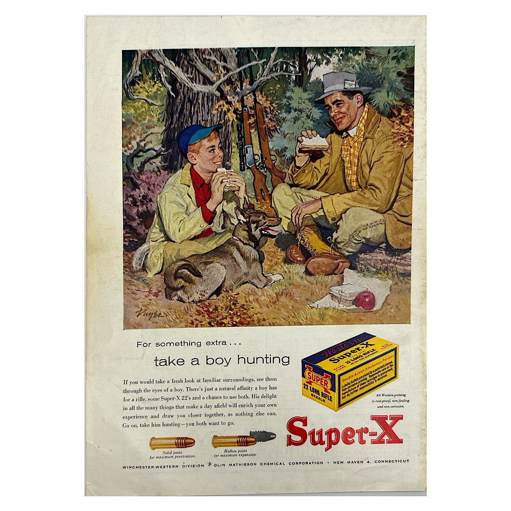 Original 1950s-1960s Print Advertisement for Western Super X 22 ammo - Canada Brass - 