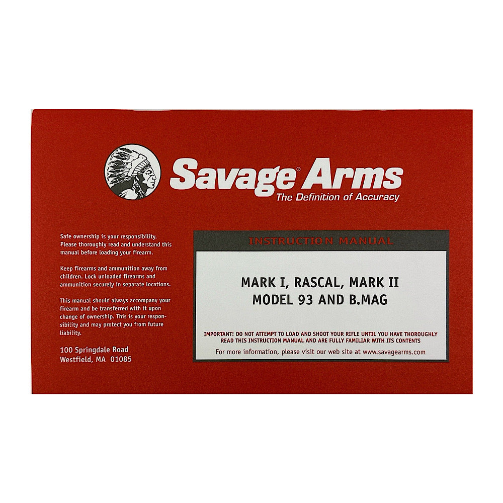 Savage MK I Rascal MK II Mod 93, B Mag, 300, 305, 310 Bolt Action Manual - Canada Brass - 