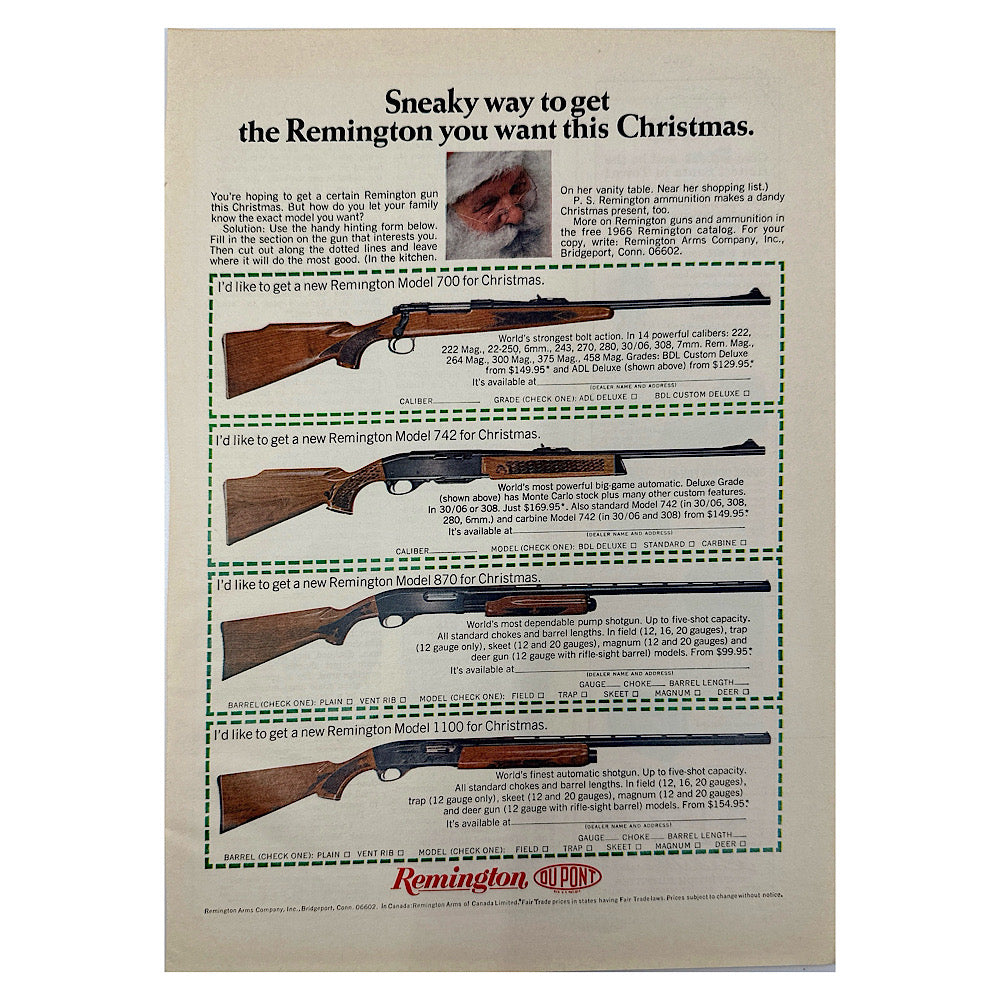 Original 1950s-1960s Print Advertisement for Remington Christmas and Remington 788 - Canada Brass - 