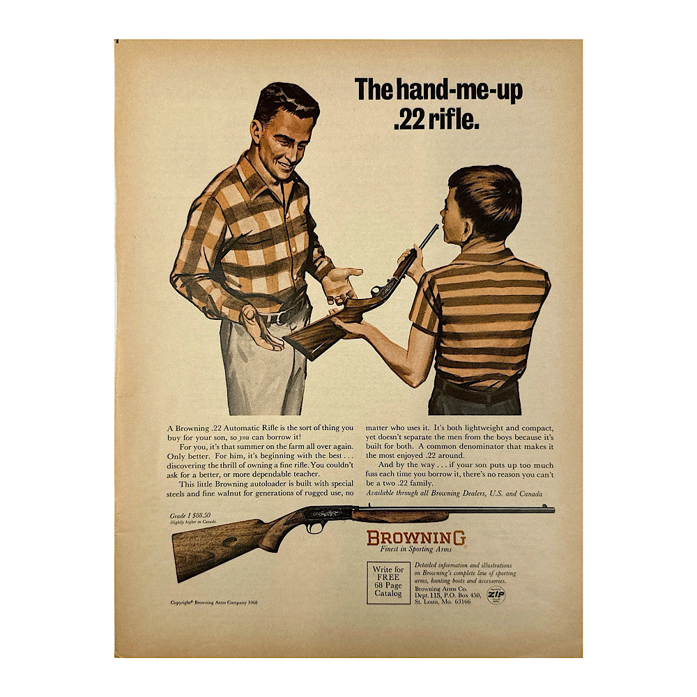 Original 1950s-1960s Print Advertisement for Browning BAR and Browning TD 22 - Canada Brass - 