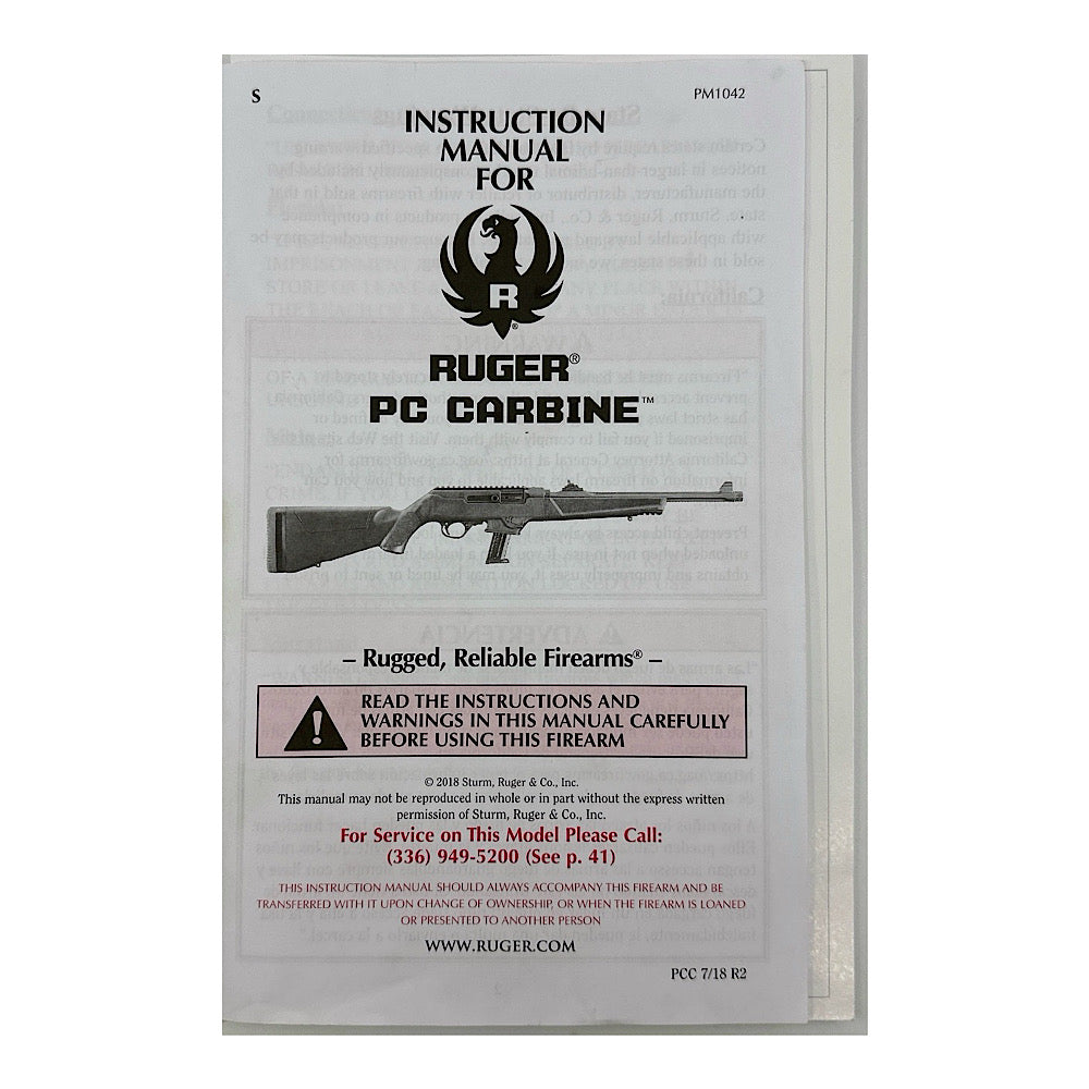 Ruger P.C. Carbine Owner's Manual