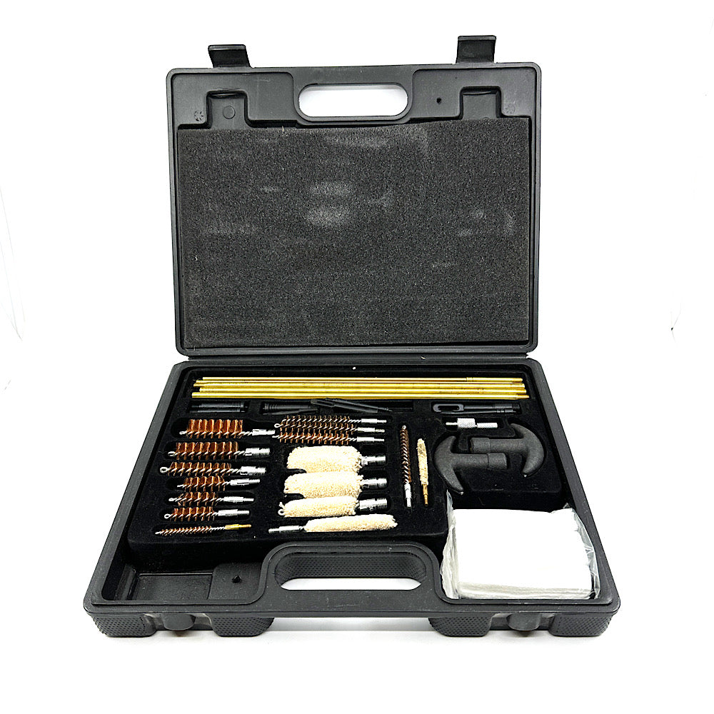 Quality Cleaning Kit includes 17cal Std Cal Brass 3 Piece Rods all gauge &amp; Caliber Brushes etc. in plastic case