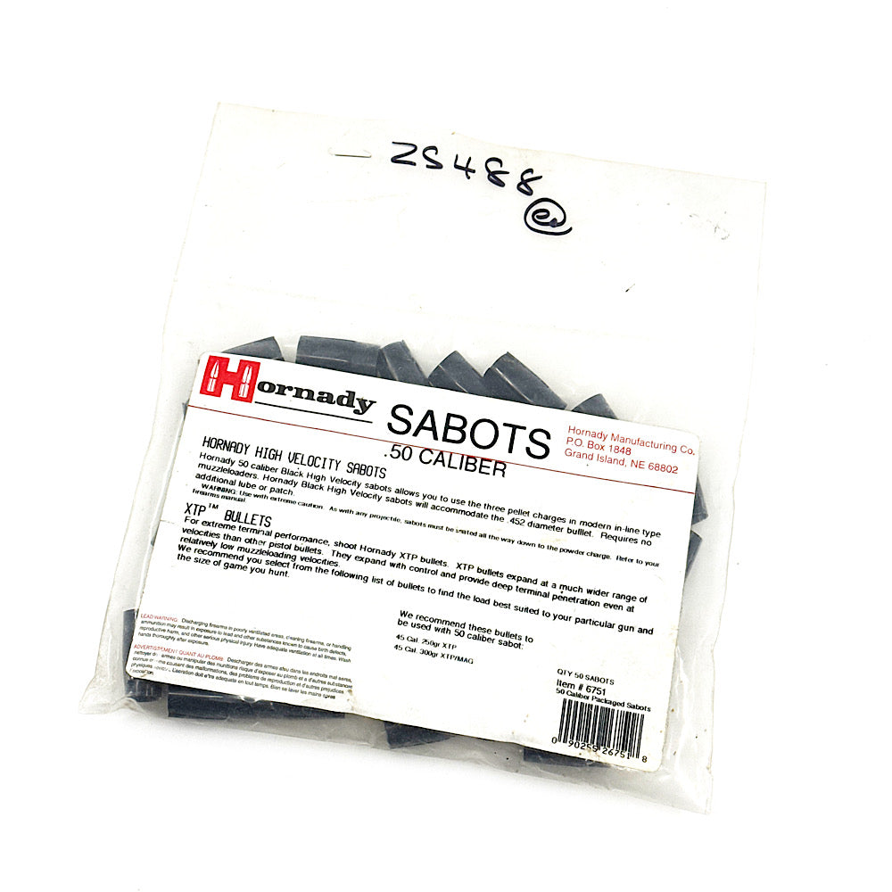 Hornady #6751 50 Pack 50 cal Black Sabots for M.L. uses .452 dia bullet