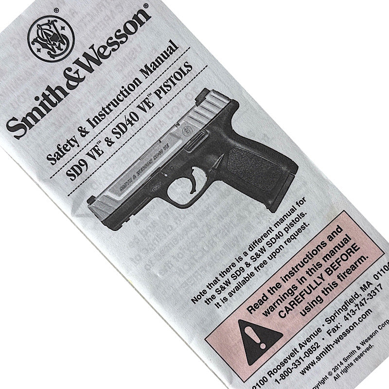 Smith & Wesson SD9 VE & SD40 VE Semi Auto Pistol Manual - Canada Brass - 