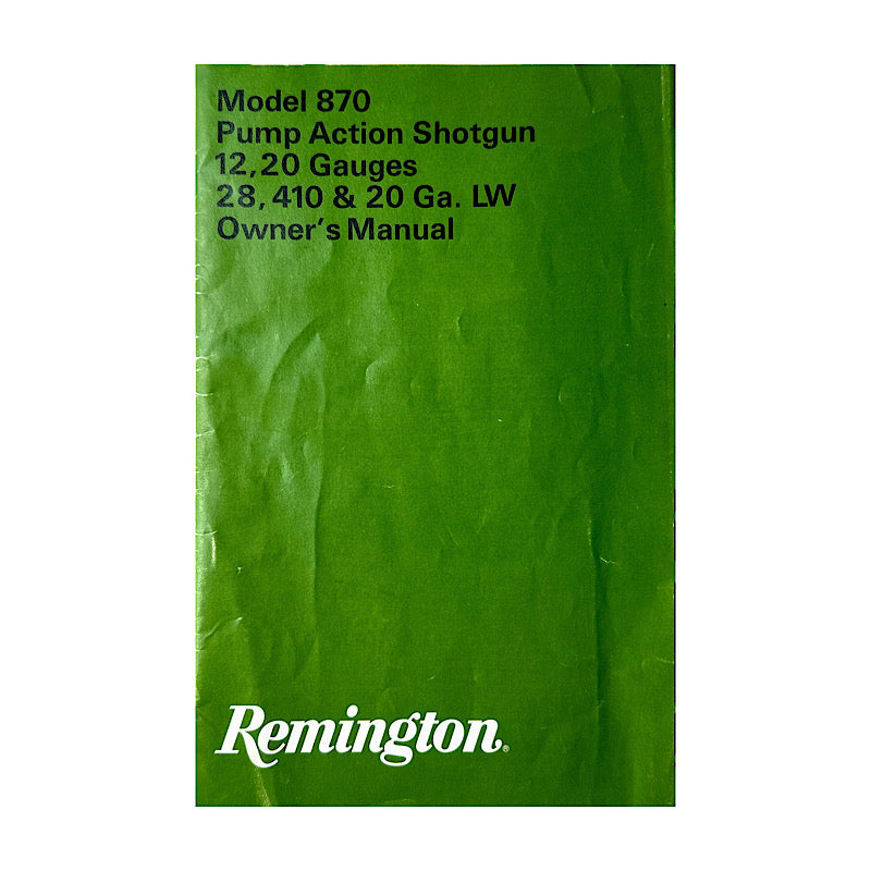 Remington Model 870 all Gauge Pump shotgun Owner's Manual 1980s Vintage - Canada Brass - 