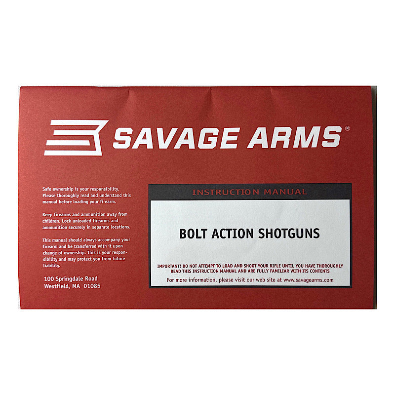 Savage Bolt Action Shotgun Owner's Manual 2015-Present - Canada Brass - 