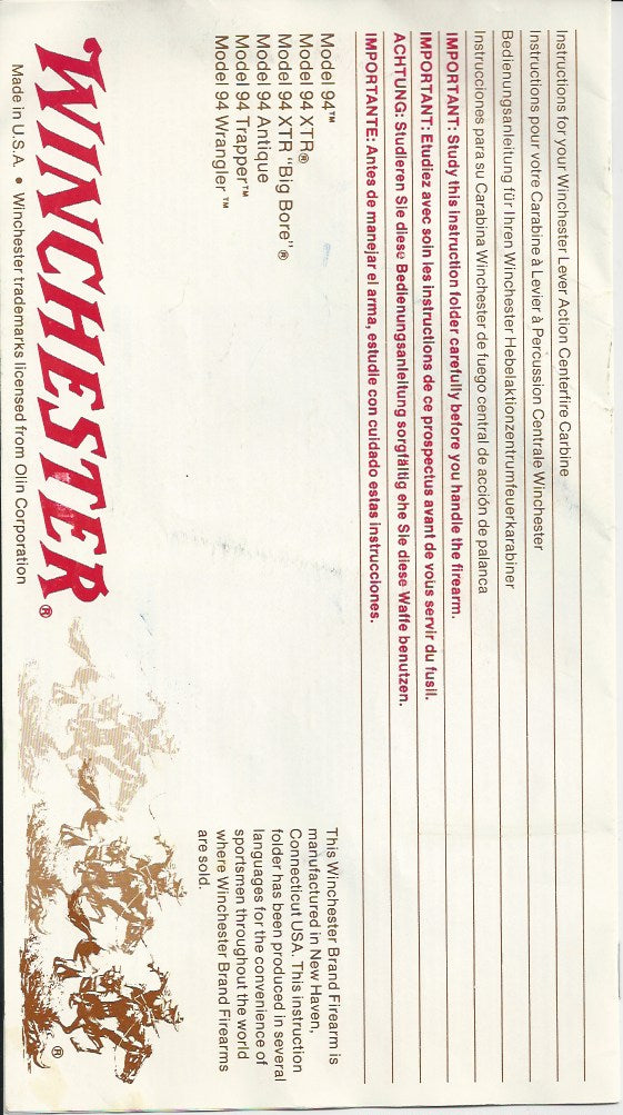 Winchester Model 94 and Ranger Instruction Manuals - Canada Brass - 