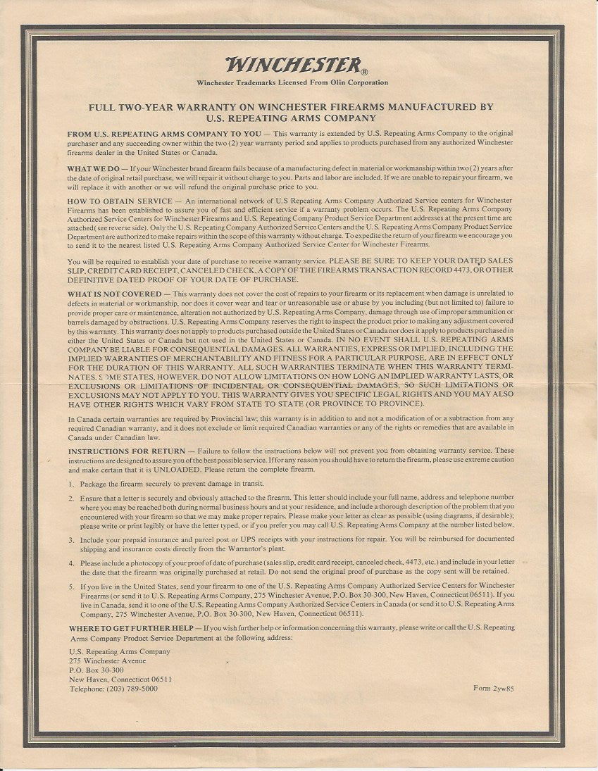 Winchester Model 94 and Ranger Instruction Manuals - Canada Brass - 