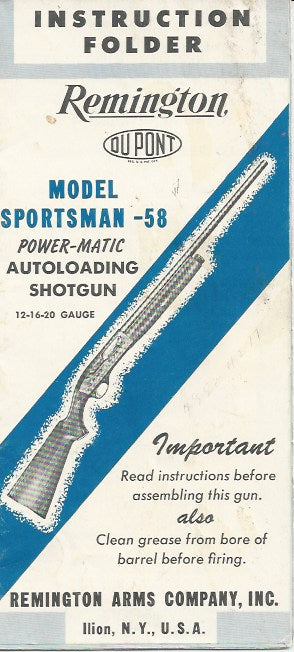 Remington Sportsman 58 Powermatic Shotgun Instruction Folder