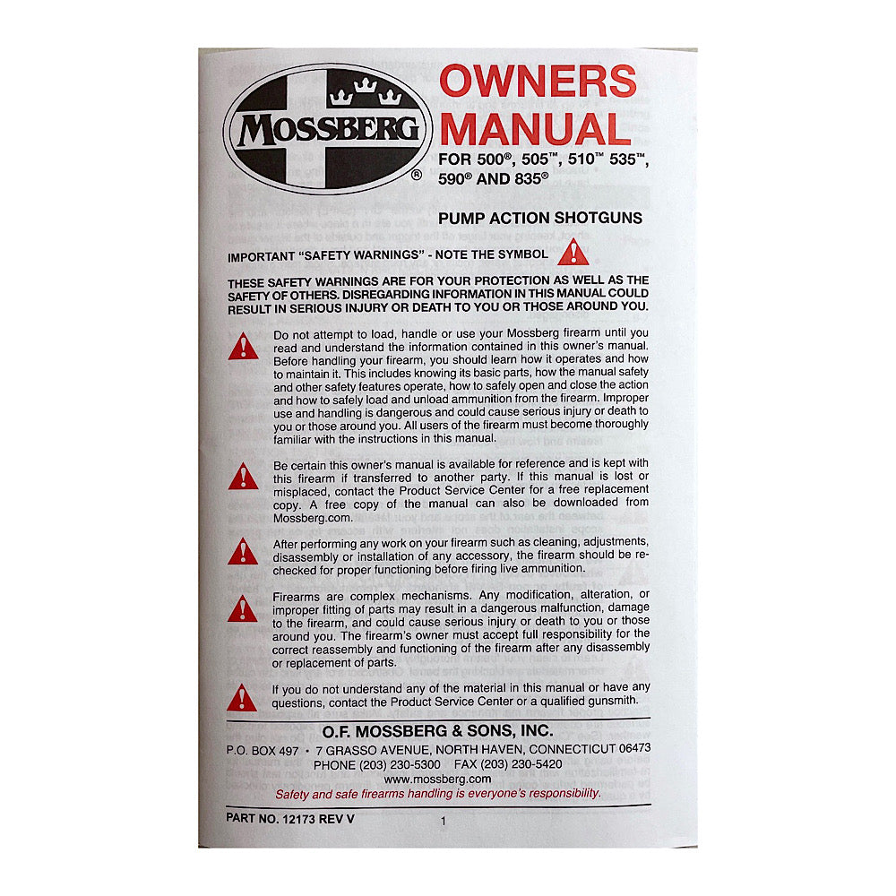 Mossberg Owner's Manual for 55, 505, 510 535, 590, 835 pump action shotguns pamphlets and flyers included - Canada Brass - 