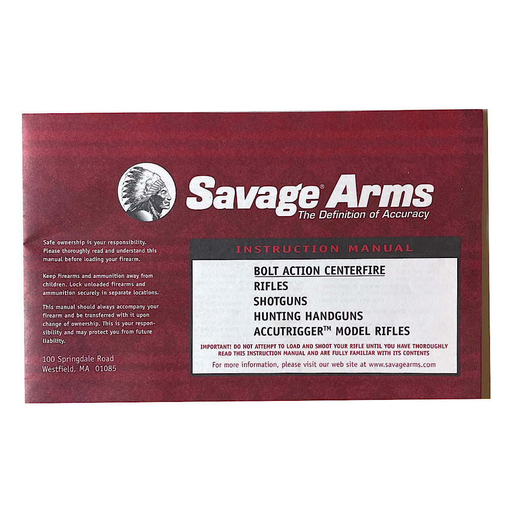 Savage Arms Bolt action centerfire owner&#39;s manual early 2000s - Canada Brass - 