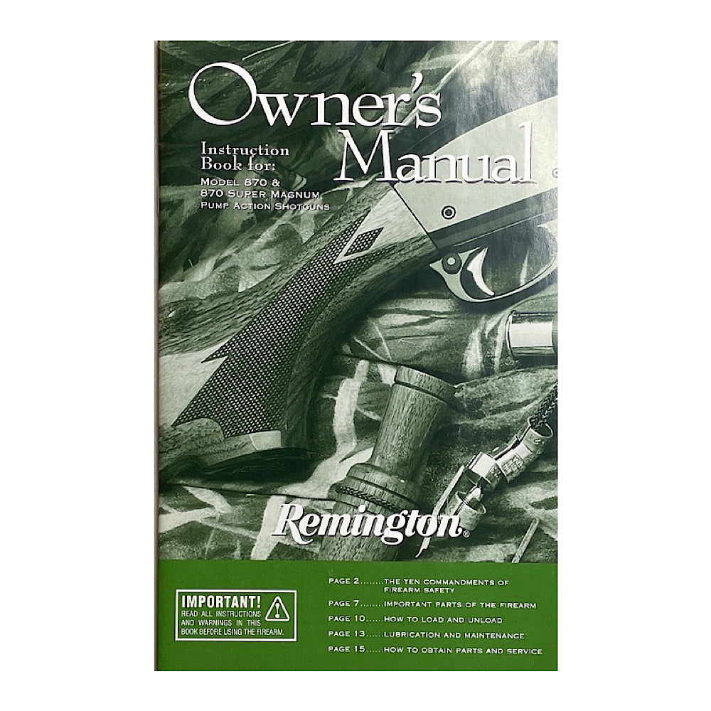 Remington Owner&#39;s Manual Model 870 Express Pump Action Shotgun 19 pgs - Canada Brass - 