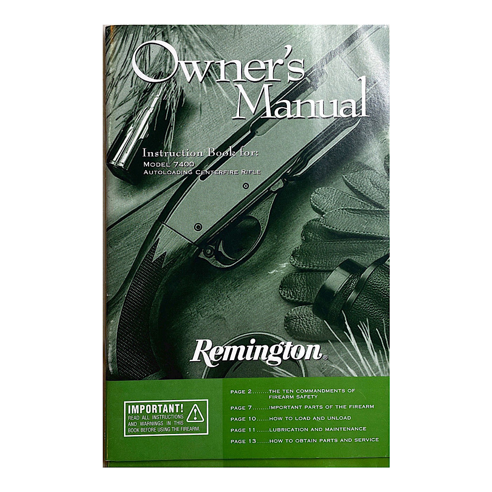 Remington Owner's Manual for Model 7400 Autoloading Centerfire Rifle 19 pgs - Canada Brass - 