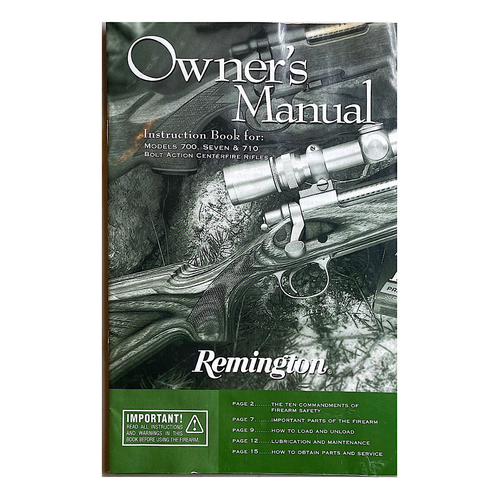 Remington Owner&#39;s Manual for Models 700, Seven &amp; 710 Bolt Action Centerfire Rifles - Canada Brass - 