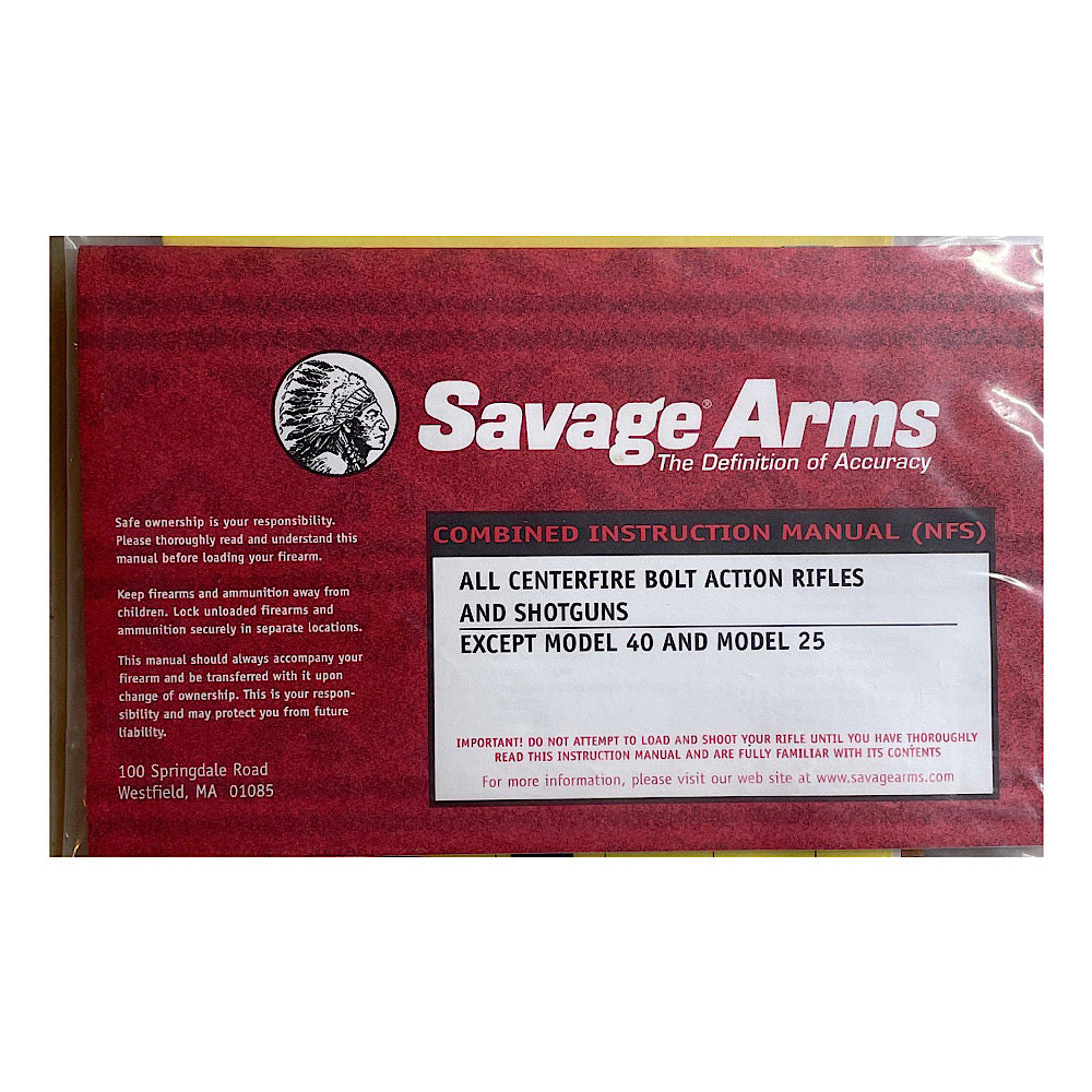 Savage Arms Owner's Manual for All Centerfire Bolt Action Rifles and Shotguns except Model 40 and Model 25 - Canada Brass - 