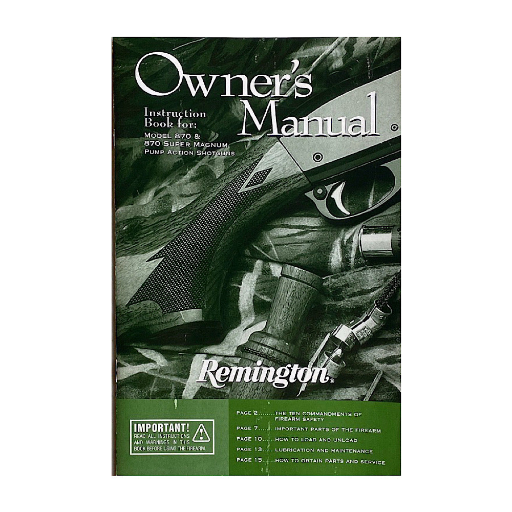 Remington Owner&#39;s Manual for Model 870 Wingmaster 16 ga Pump Action Shotgun 17 pgs - Canada Brass - 