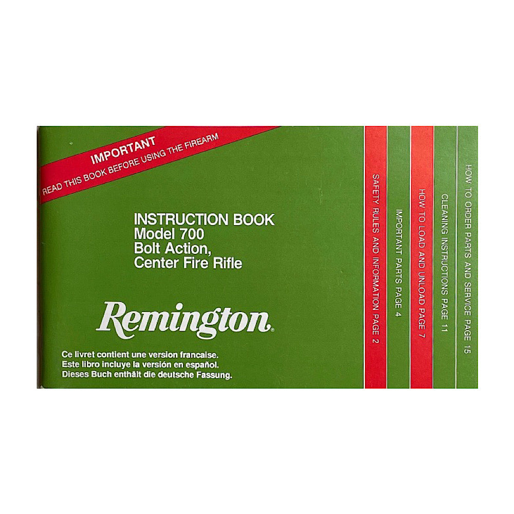 Remington Instruction Book for Model 700 Bolt Action, Center Fire Rifle 17pgs - Canada Brass - 