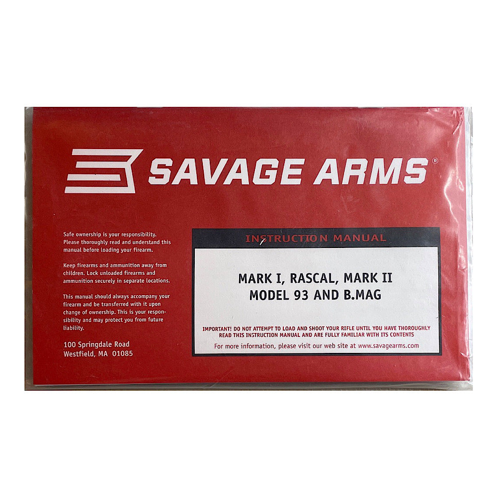 Savage Arms Owner's Manual for Mark I, Rascal, Mark II, Model 93 and B. Mag - Canada Brass - 