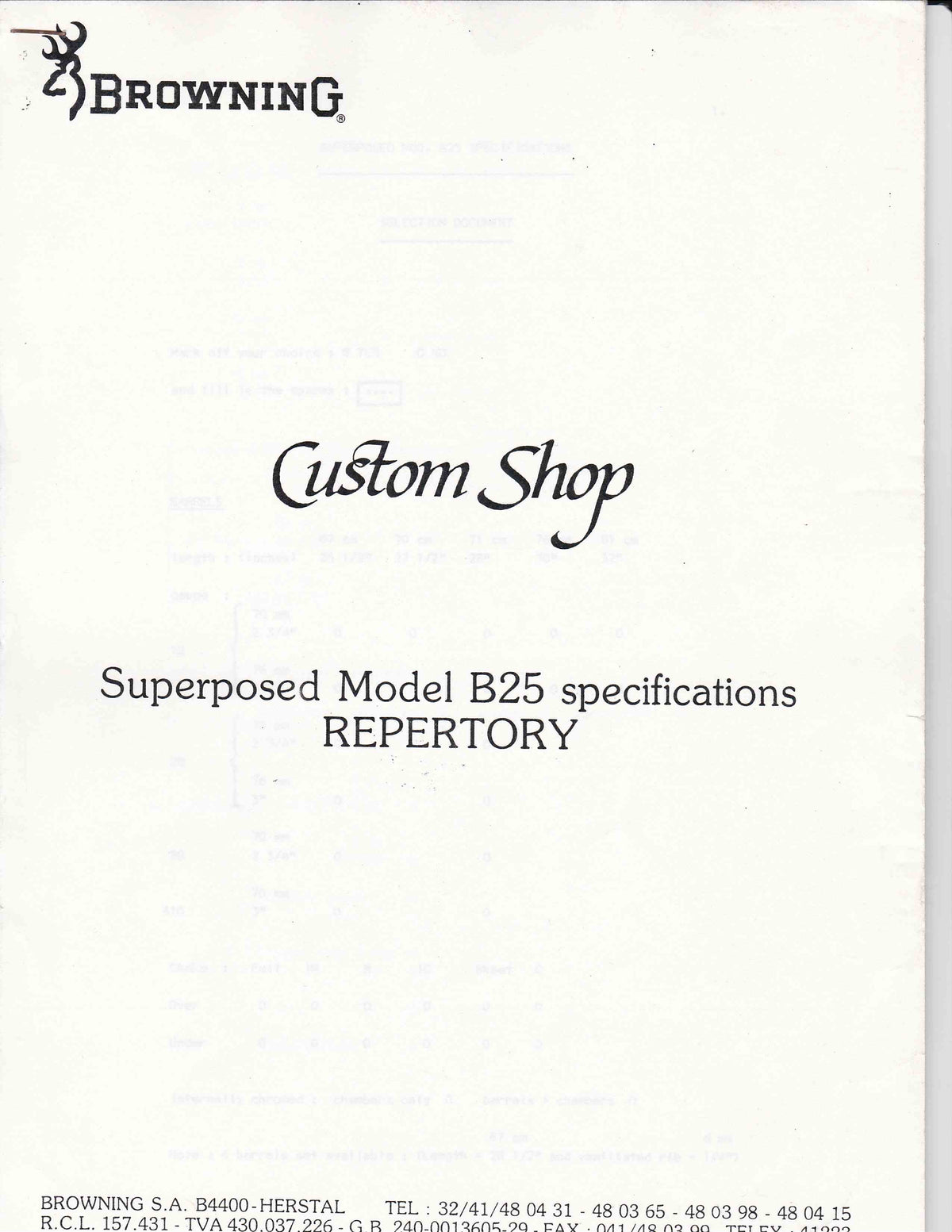 Browning Custom Shop Catalogues in Belgium 2 Browning Custom Shop Catalogues 1 Browing Custom Shop Specification Booklet - Canada Brass - 