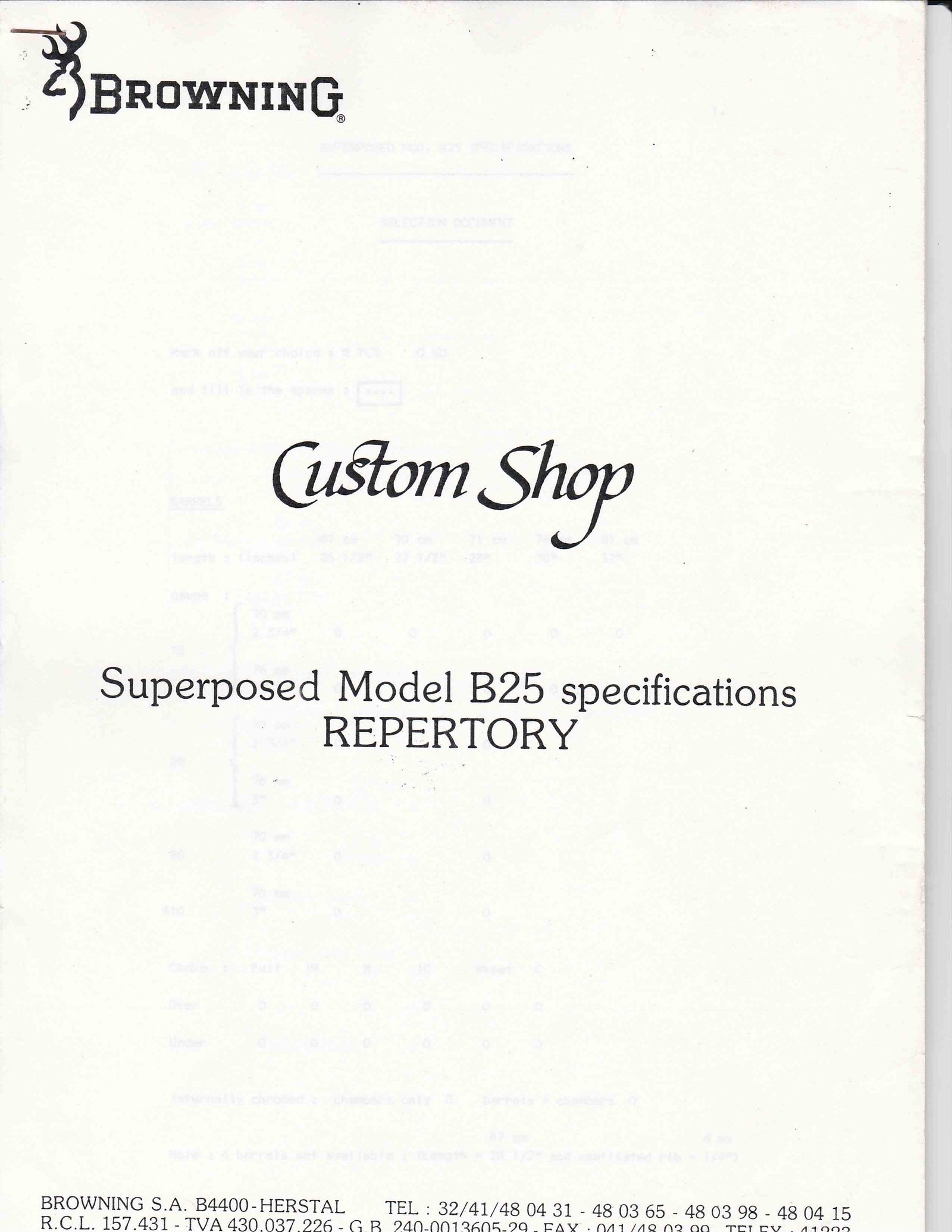 Browning Custom Shop Catalogues in Belgium 2 Browning Custom Shop Catalogues 1 Browing Custom Shop Specification Booklet - Canada Brass - 