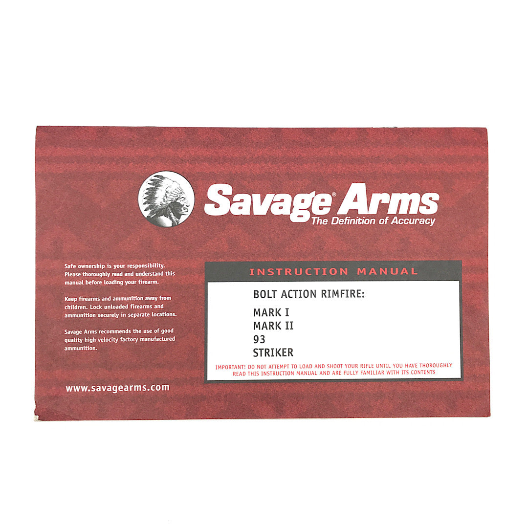 Savage Arms Mod MK I MK II, 93, striker rimfire bolt action rifle manual & Schematics