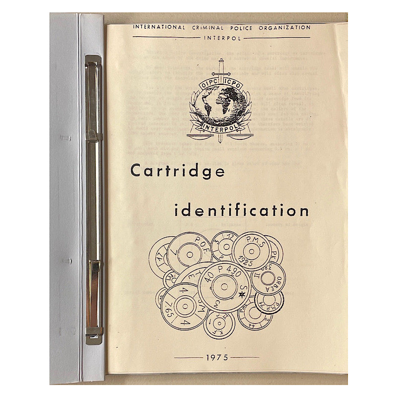 Interpol Cartridge Identification 1975 160pgs Cartridge head Identification white paper copy in duo Tang book - Canada Brass - 