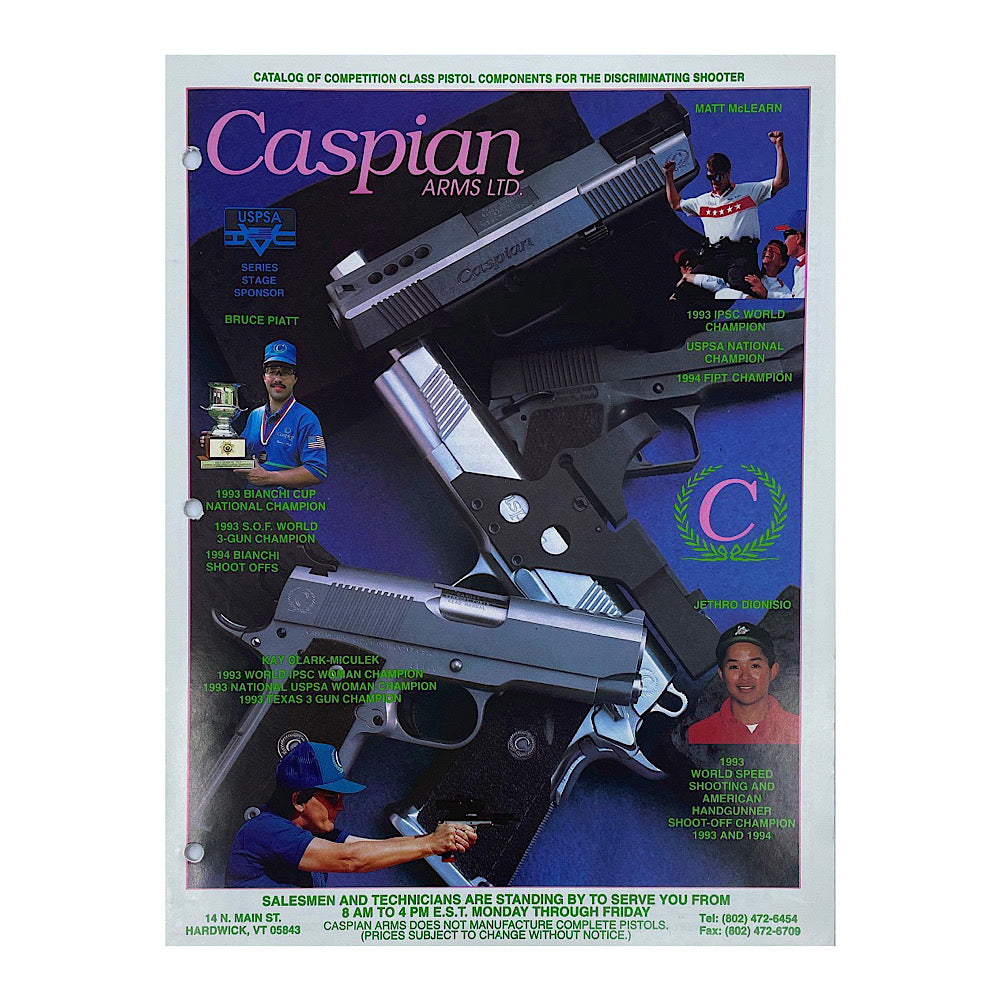 Caspian Arms Ltd. Catalog of Competition Class Pistol Components for the Discriminating Shooter (3 hole punch)