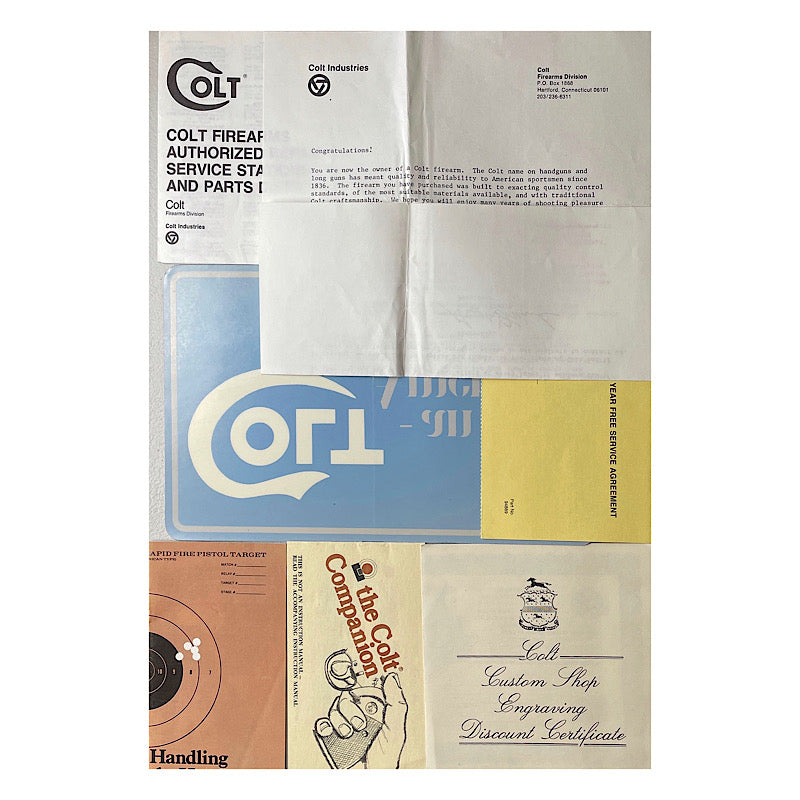 1970s-1980s large Colt Window Decal, 6 Colt Safety pamphlets and assorted literature - Canada Brass - 