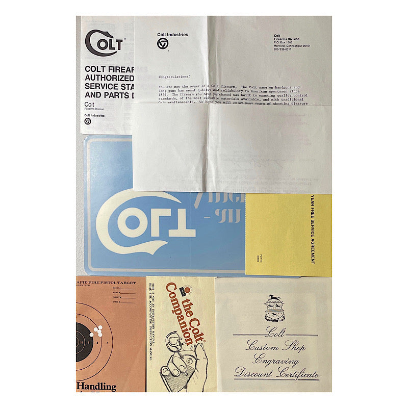 1970s-1980s large Colt Window Decal, 6 Colt Safety pamphlets and assorted literature - Canada Brass - 