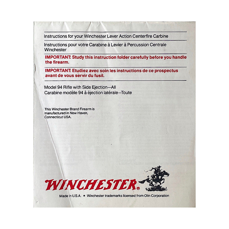 Winchester Mod 94 Side Ejection Owner's Manual (creased a bit) - Canada Brass - 