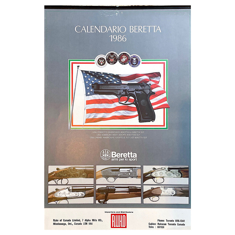 1986 Beretta 13" x 20" International Calender - Canada Brass - 
