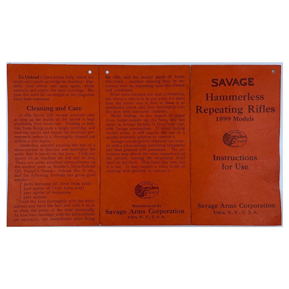 Original Savage Hammerless Repeating Rifles 1899 Models Instruction for use Hungary Foldout