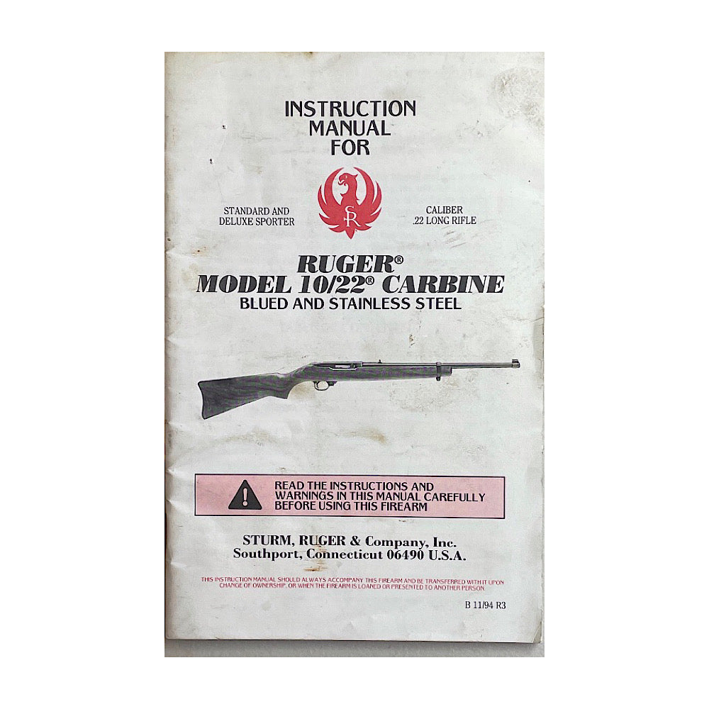 Ruger Instruction Manual for Model 10/22 Carbine Blued and Stainless steel 31 pgs - Canada Brass - 