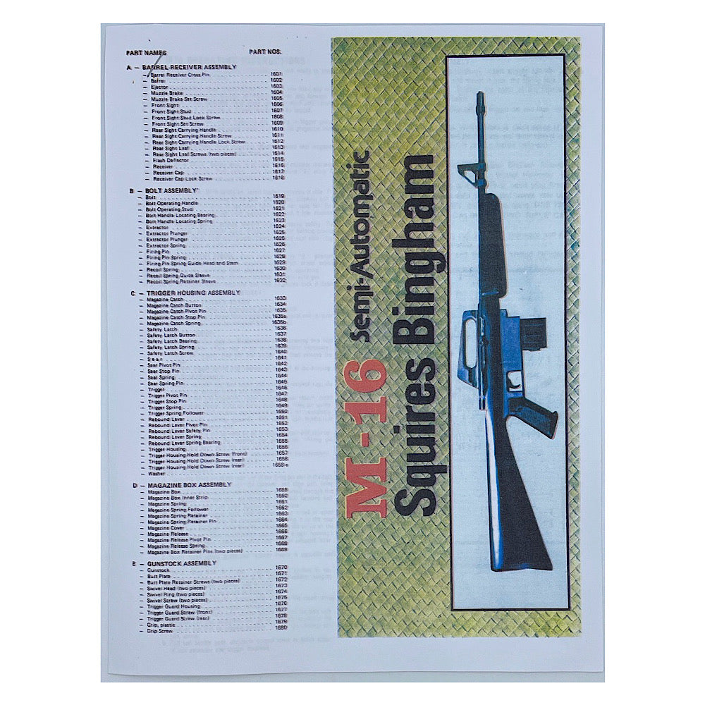 Squire Binghams M-16 Semi Auto 22 Manual &amp; Schematic Reprint