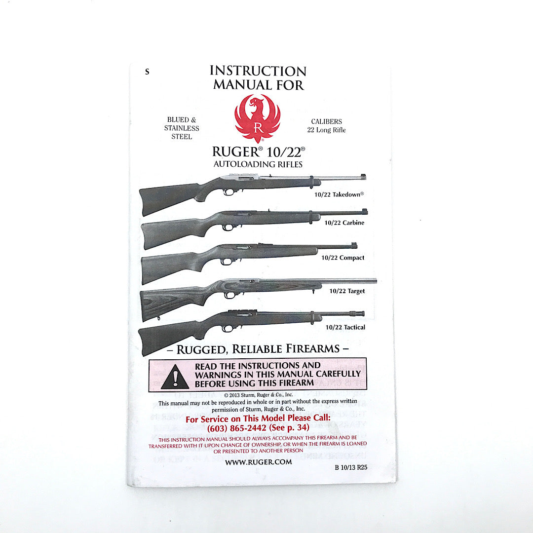 Ruger 10/22 22 LR Auto Loader manual with schematic 2010