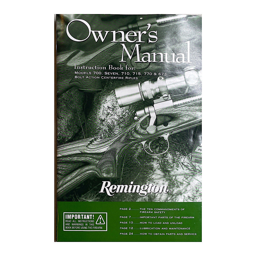 Remington Owner&#39;s Manual for Models 700, Seven, 710, 715, 770 &amp; 673 Bolt Action Centerfire Rifles - Canada Brass - 
