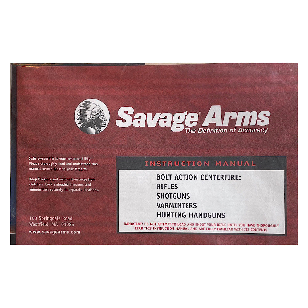 Savage Arms Owner's Manual for Bolt Action Centerfire: Rifles, Shotguns, Varminters, Hunting Handguns - Canada Brass - 