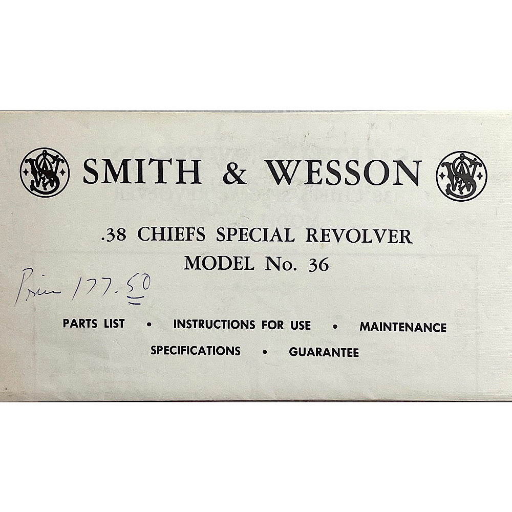 Smith &amp; Wesson Model No. 36 .38 Chiefs Special Revolver Owner&#39;s Manual Original (some pen mark) - Canada Brass - 
