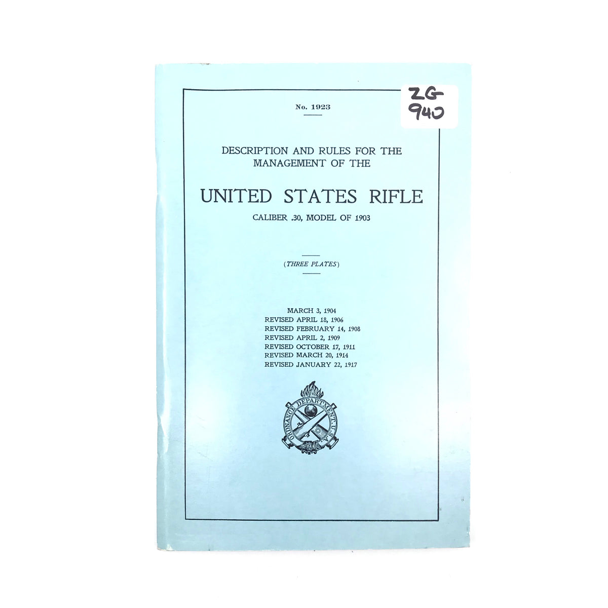 Description And Rules United States Rifle Cal 30 Model of 1903 ODUS SB 80pgs