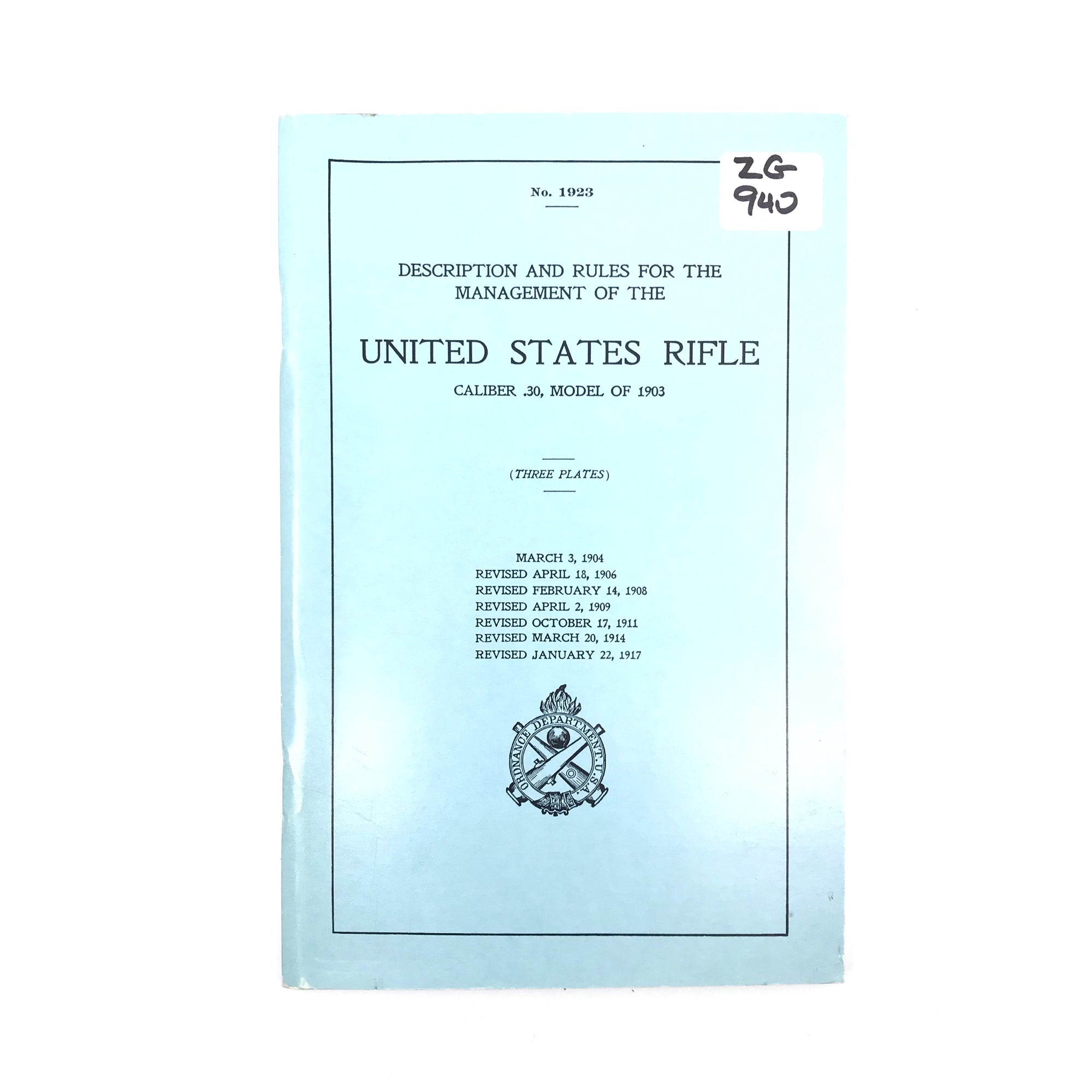 Description And Rules United States Rifle Cal 30 Model of 1903 ODUS SB 80pgs