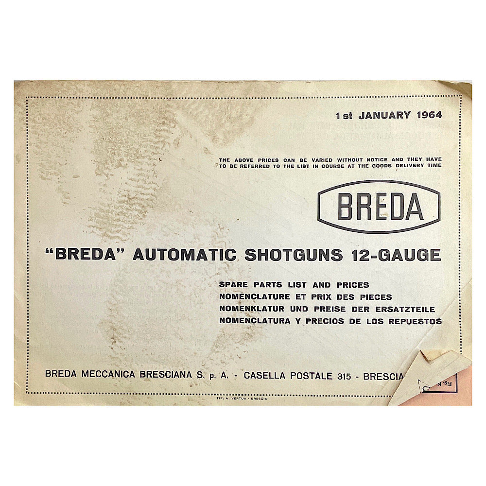 BREDA 1964 Automatic Shotguns Spare Parts List and Prices - Canada Brass - 